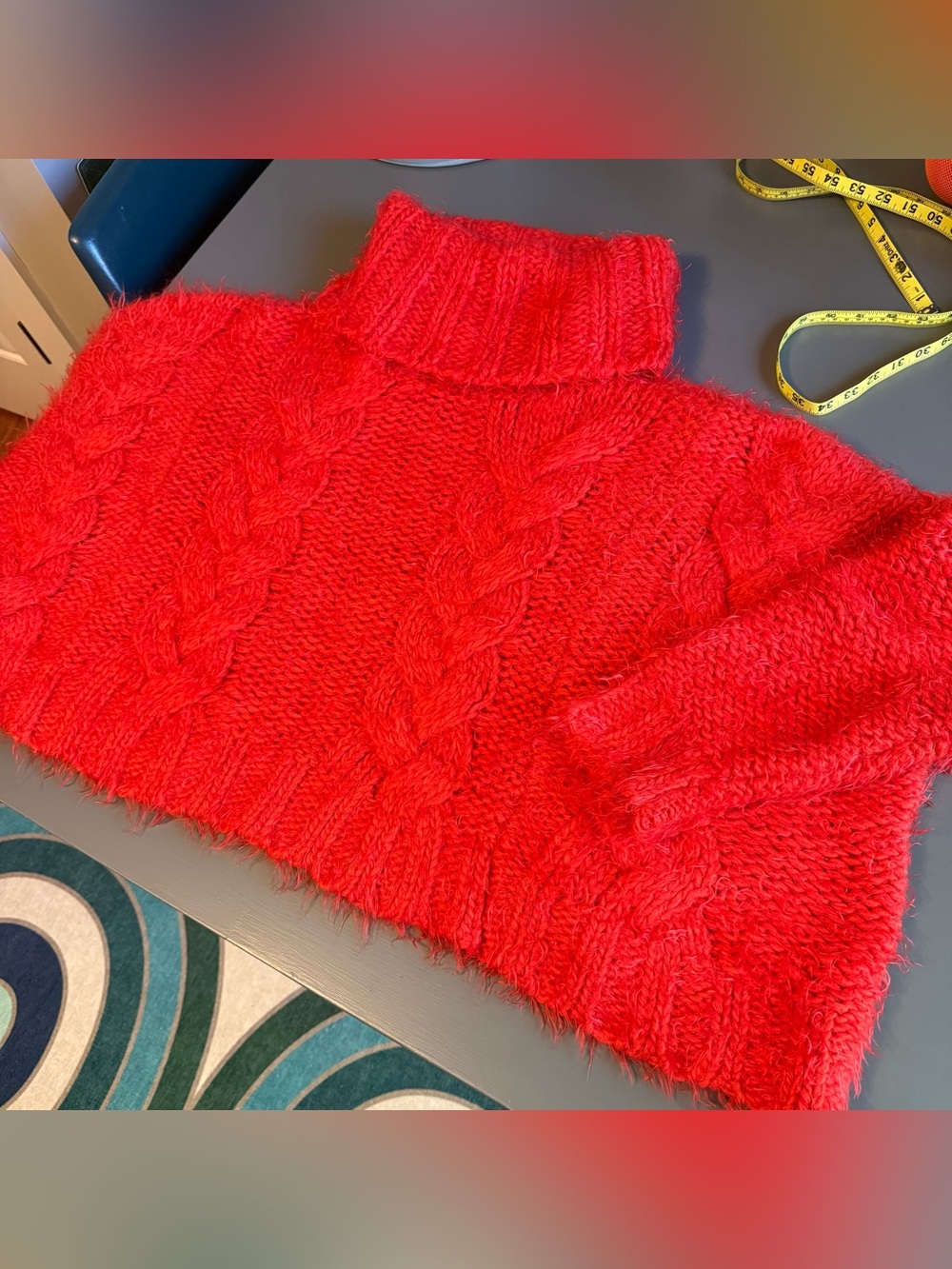 Free People Soft and Fuzzy Red Cable-Knit Turtleneck Sweater
